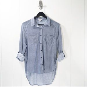Passport Stripped Button Down High-Low Top
